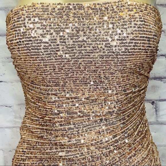 LA FEMME Strapless Rose Gold Sequin Sheath Dress - Picture 4 of 12